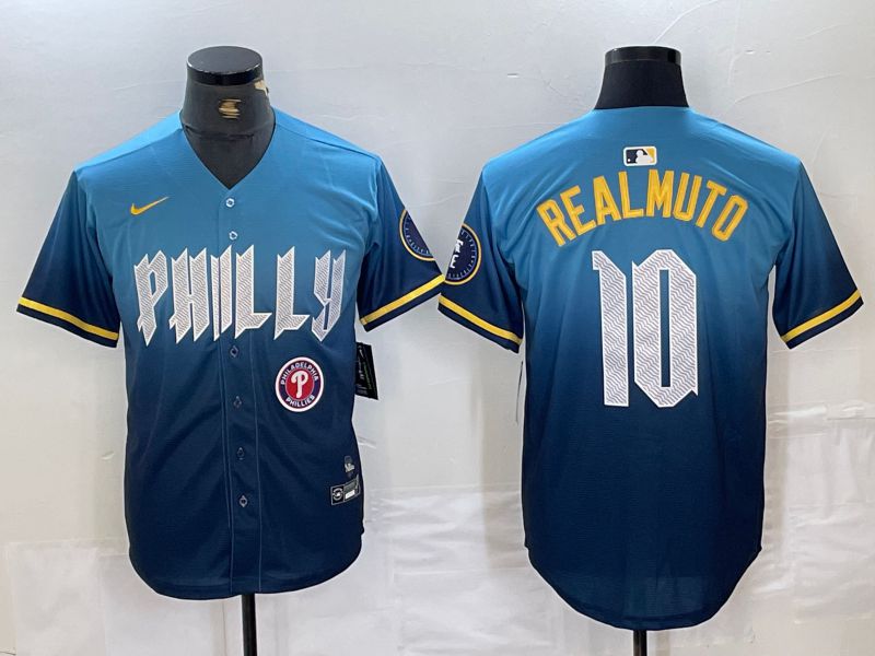 Men Philadelphia Phillies 10 Realmuto Blue City Edition Nike 2024 MLB Jersey style 2